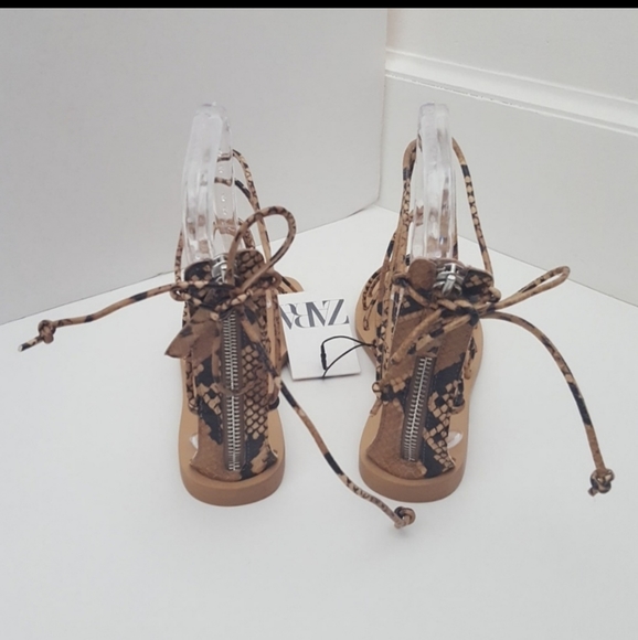 Zara snake print strappy gladiator flat sandals EU 38 US 7.5 - Picture 4 of 7